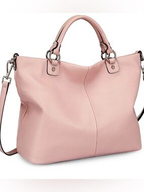 Kattee Light Pink Pebbled soft Leather Tote with Top Handles